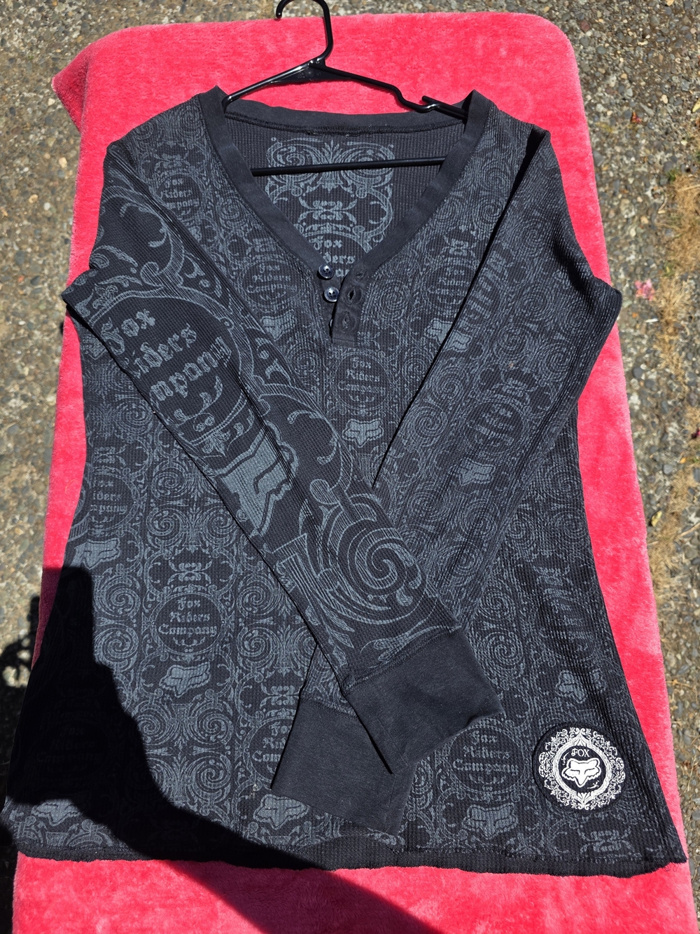 Fox Black Graphic Henley Thermal Top